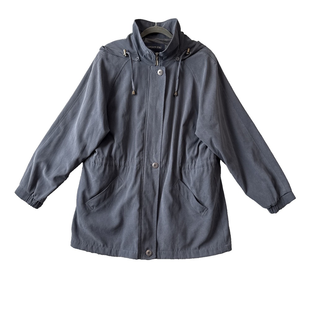 London Fog Vintage Coastal L Blue Parka Jacket Hooded Trench Rain Coat Gorpcore
